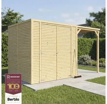 Trädgårdsskjul med veranda och kvast