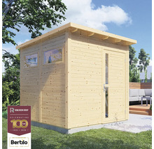 Trädgårdshus i trä med fönster och dörr