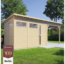 Trädgårdshus i trä med fönster och tak