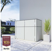 Avfallsbehållare för utomhusbruk på en terrass, med en växt bredvid