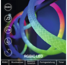 Flexibel RGBIC LED ljusslang med musiksensor, minnesfunktion, formgivning och timer.