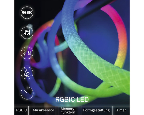 Flexibel RGBIC LED ljusslang med musiksensor, minnesfunktion, formgivning och timer.