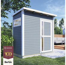 Trädgårdsskjul med fönster och dörr av trä