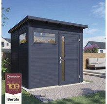 Modern trädgårdsskjul med fönster och dörr