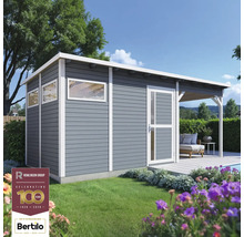 Trädgårdshus med terrass och fönster