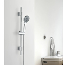 Duschstång med handdusch och ett handfat i badrummet