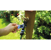 Trädgårdsslang med krananslutning är ansluten till en kran.