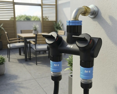 Trädgårdsvattenfördelare för utomhusmontering med två utgångar