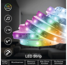 LED-list RGBIC CCT med musiksensor, minnesfunktion, kan kortas var 20:e centimeter och steglöst dimbar.