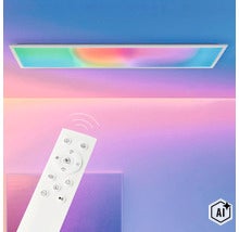 Rektangulär LED takpanel med fjärrkontroll för kontroll av RGB och ljusfärg (Image AI modified or generated)