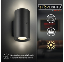 Vägglampa Sticklights från Briloner med stegvis dimring via touch, självhäftande och laddningsbar via USB.