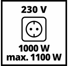 Symbol för nätanslutning 230 volt med en effekt på 1000 watt och maximalt 1100 watt.