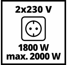 Symbol för två eluttag med 230 volt spänning, 1800 watt nominell effekt och 2000 watt maximal effekt.