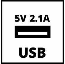 Symbol för USB anslutning med 5 Volt och 2,1 Ampere uteffekt