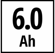 Symbol för en batterikapacitet på 6,0 amperetimmar