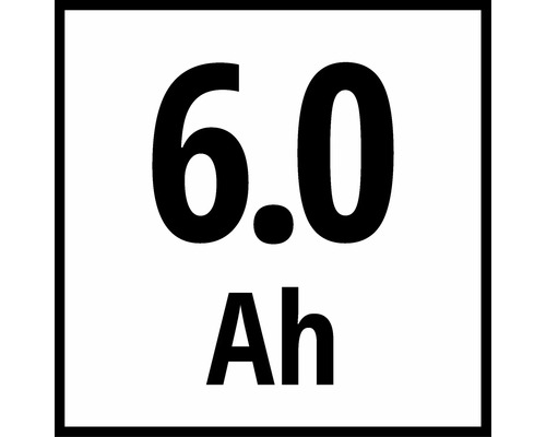 Symbol för en batterikapacitet på 6,0 amperetimmar