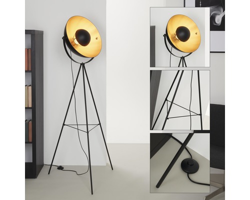 Golvlampa med stativ och rund lampskärm