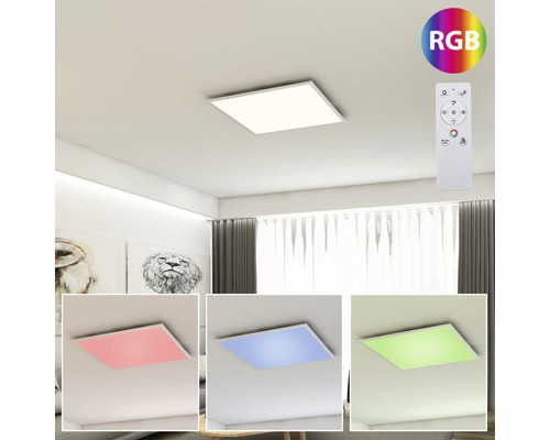 LED Panel BRILONER Colour CCT RGB 24W 2400lm varmvit-dagsljusvit HxBxD 50x450x450mm med fjärrkontroll vit Fyrkantig LED-taklampa med fjärrkontroll i vardagsrummet