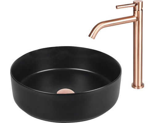 Svart tvättställsskål med blandare