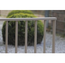 Närbild av ett metallstaket i en trädgård