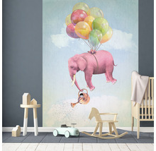 Barnrum med elefant och ballonger väggmålning, leksaksbil, gunghäst och barnsäng