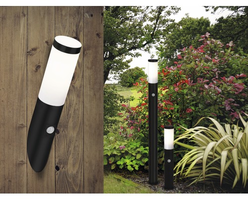 Trädgårdslampa med rörelsesensor för väggmontering eller som gångljus