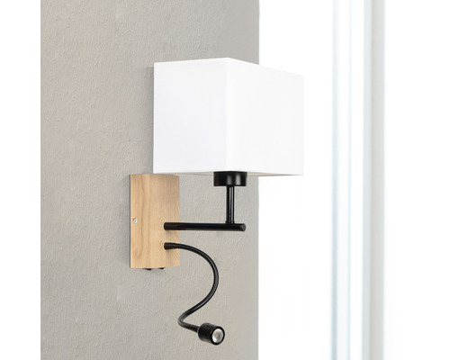 Vägglampa med läslampa och rektangulär skärm