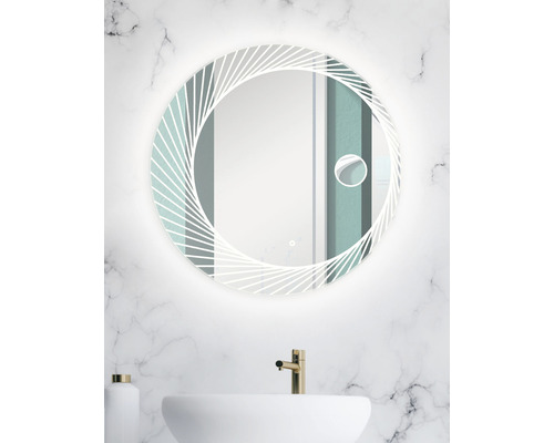 Rund spegel med LED-belysning i badrummet