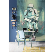 Ungdomsrum med Star Wars väggmålning, skrivbord och blå stol