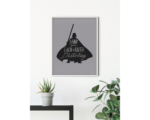 Inramad Star Wars väggkonst med Darth Vader silhuett och citatet: Jag finner din brist på tro oroande.