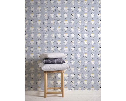 Tapet med kattmotiv på ljusblå bakgrund