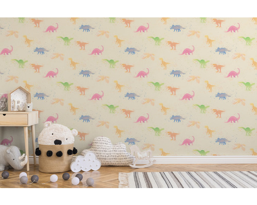 Barnrum med tapet med dinosauriemönster.