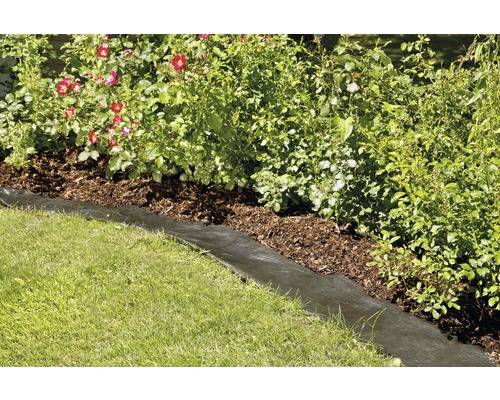 Trädgårdslandskap med ogräsduk, gräsmatta och växter