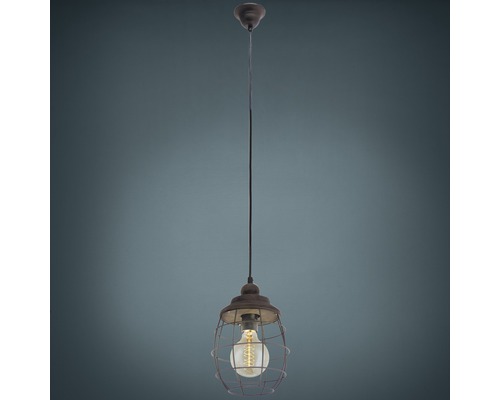 Taklampa EGLO Vintage brun 18cm Pendellampa med skärm i bur och ljuskälla