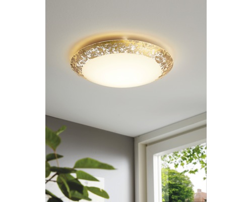 Plafond EGLO Montenovo LED Ø39,5cm guld/vit Guldfärgad taklampa med rund lampskärm i rummet