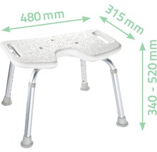 Duschpall med måtten 480 mm bred, 315 mm djup och 340 till 520 mm hög