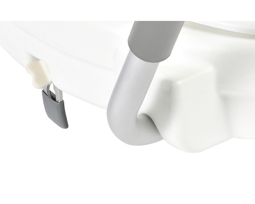 Detaljvy av en toalettring med handtag och låsmekanism.