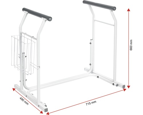 Toalettstolsram med handtag och tidningsställ, 660x715x490 millimeter