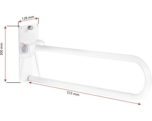 Nedfällbart handtag med måtten 555 mm x 300 mm x 128 mm för badrummet