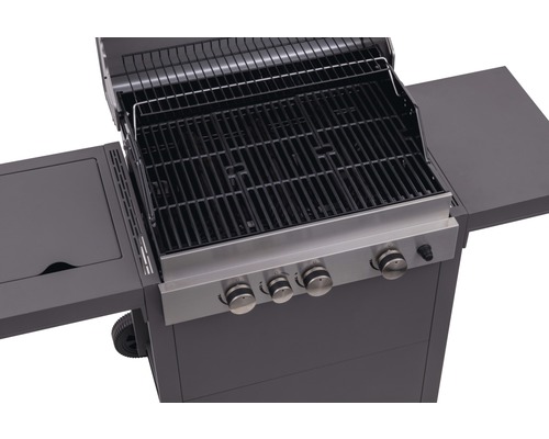 Gasolgrill med grillgaller, hyllor och reglage