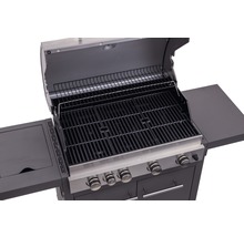 Gasolgrill med öppet lock och grillgaller