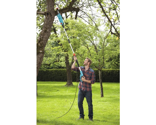 Man beskär träd med en grensåg i trädgården