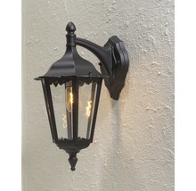 Svart vägglampa med glasinsats för utomhusbruk