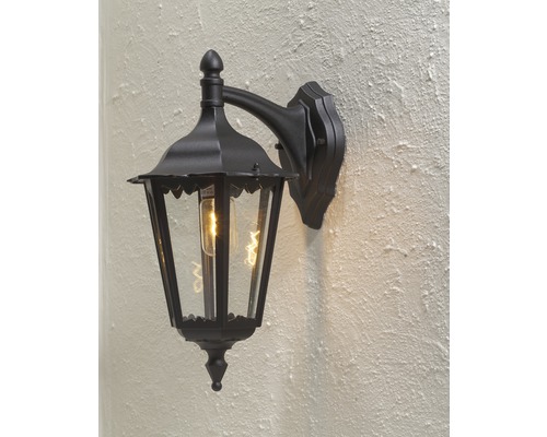 Svart vägglampa med glasinsats för utomhusbruk