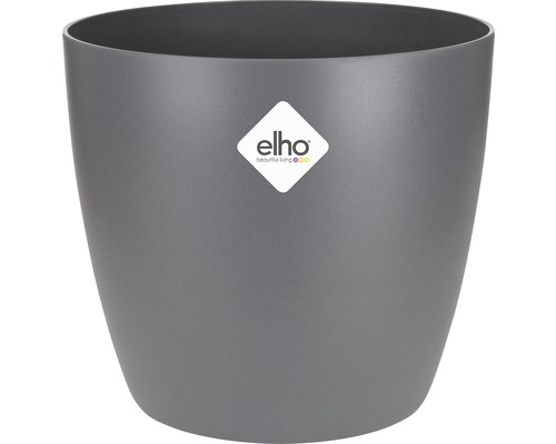 Grå blomkruka i plast med Elho-logotyp