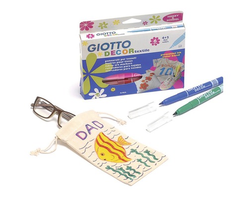 Textilpennor set med glasögon och målad väska