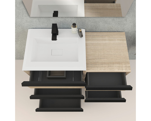 Tvättställ med lådor och spegel för badrummet