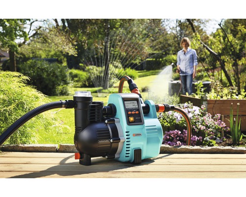 Trädgård med Gardena trädgårdspump för bevattning av växter