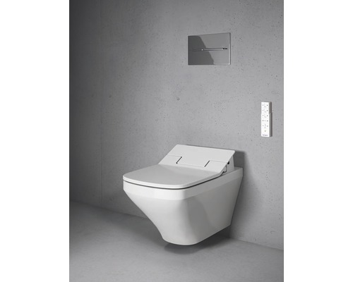 Duschtoalett DURAVIT DuraStyle SensoWash® WC-set vit blank vattensparande rengöringsfunktion P-lås Vägghängd duschtoalett med manöverpanel och fjärrkontroll