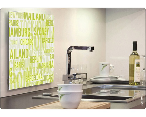 Köksvägg med stadsnamnmotiv